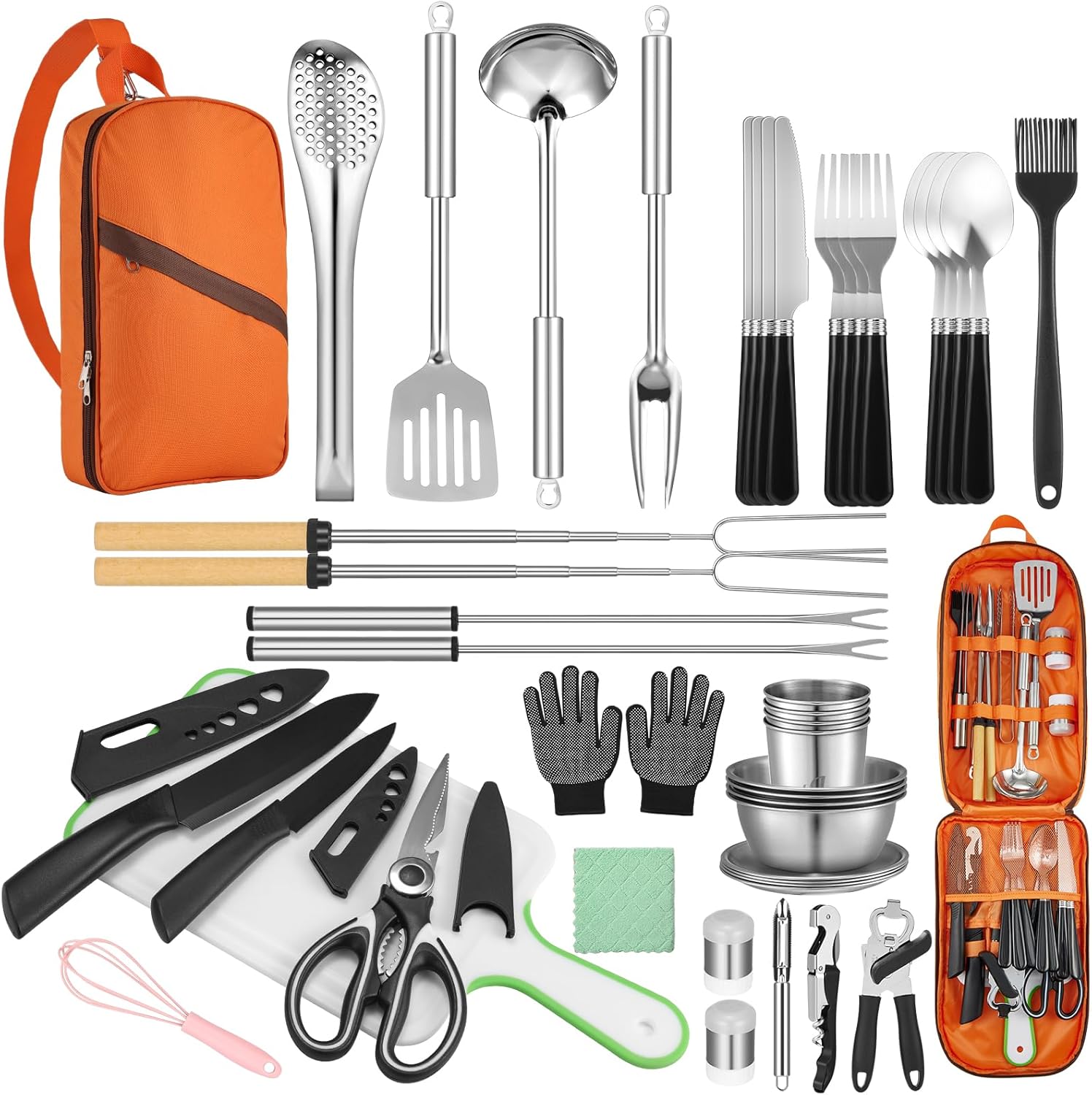 Camp Utensil Set - 45-Piece Camping Cookware Set - Stainless