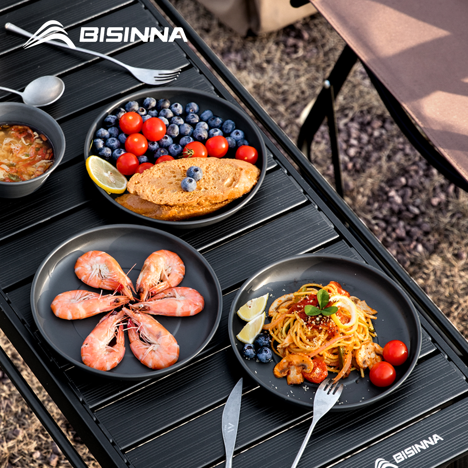 Outdoor Camping Uk - BISINNA Camping Plate Lightweight Tableware Aluminum