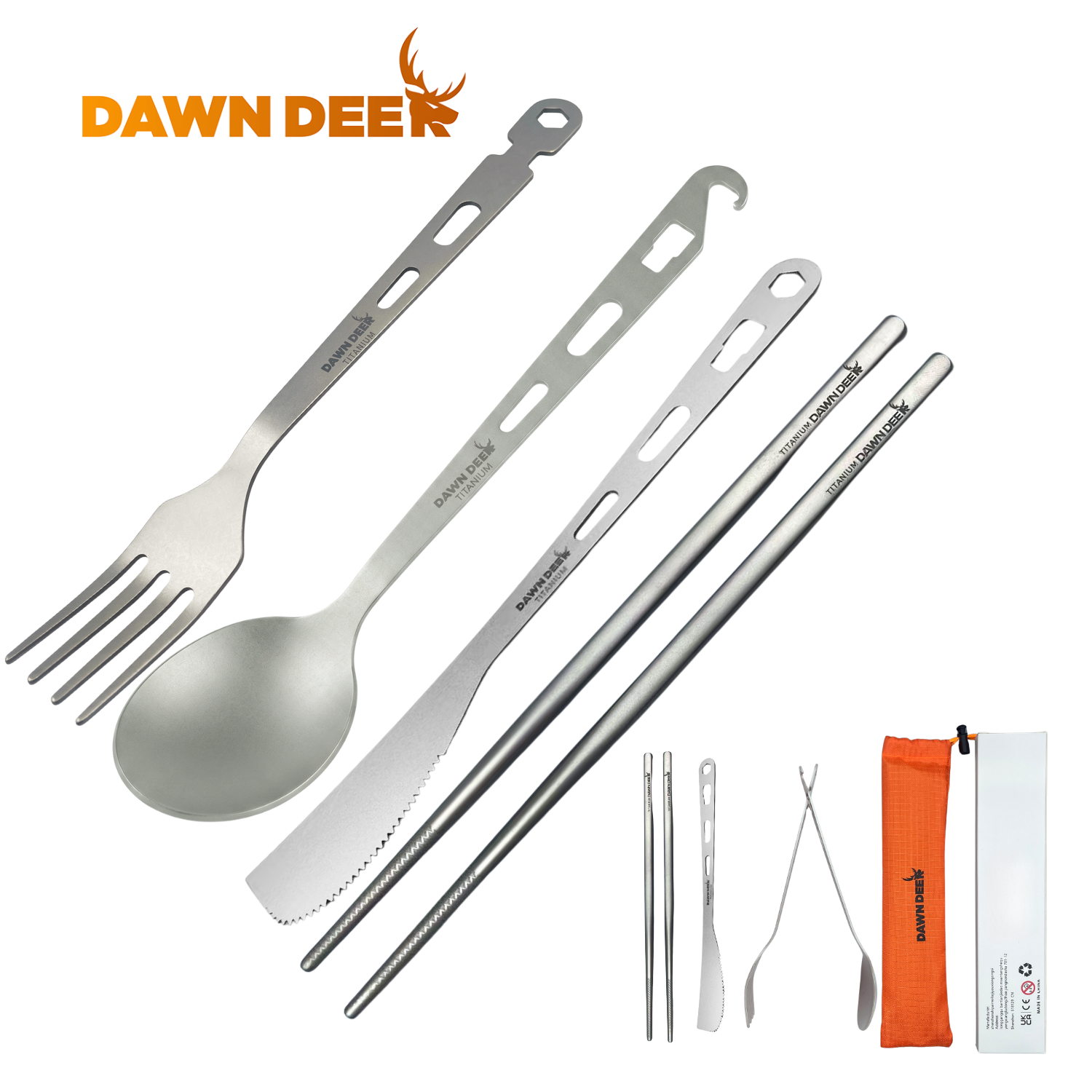 Outdoor Camping Uk - DAWN DEER Titanium 4pcs Camping Cutlery