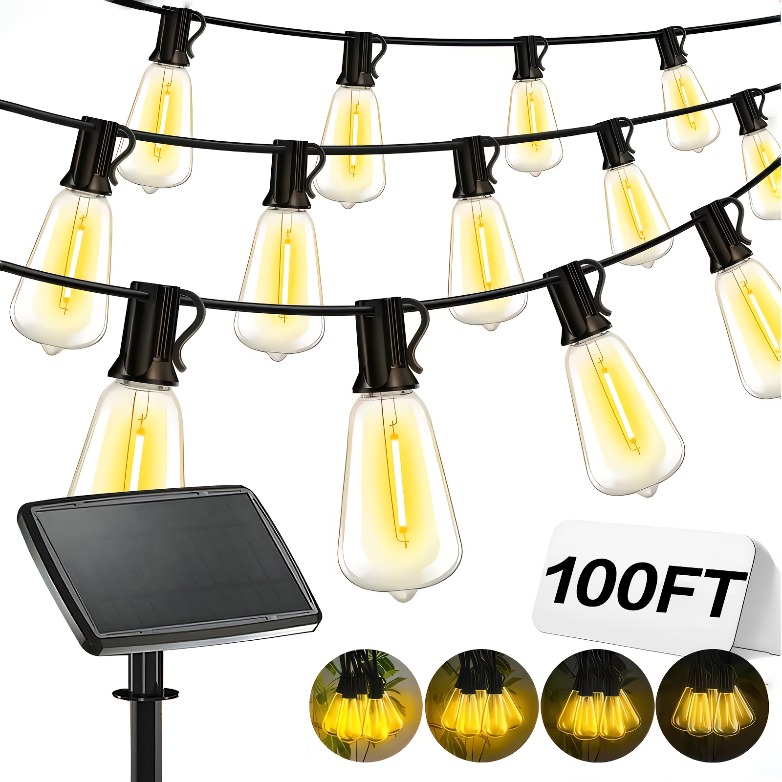 Outdoor Camping Umbrella - Solar Lights Outdoor, 100ft Patio Light