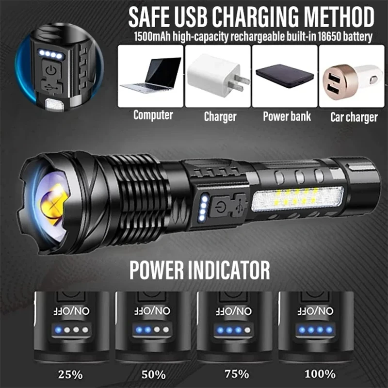 Powerful LED Flashlight Rechar - Outdoor Camping Hiking บทวิจารณ์และราคา