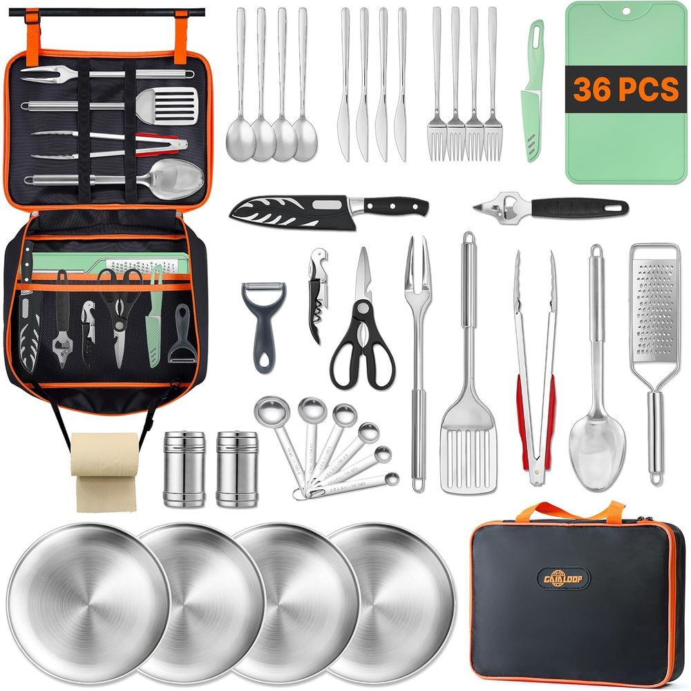 Compact Camping Kitchen Set wi - Camp Utensil Set บทวิจารณ์และราคา