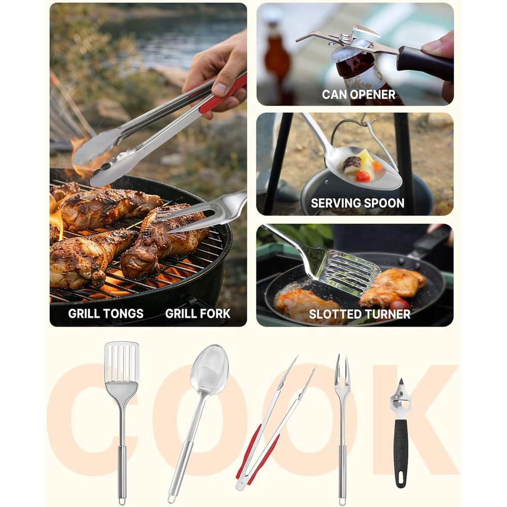 Compact Camping Kitchen Set wi - Camp Utensil Set บทวิจารณ์และราคา