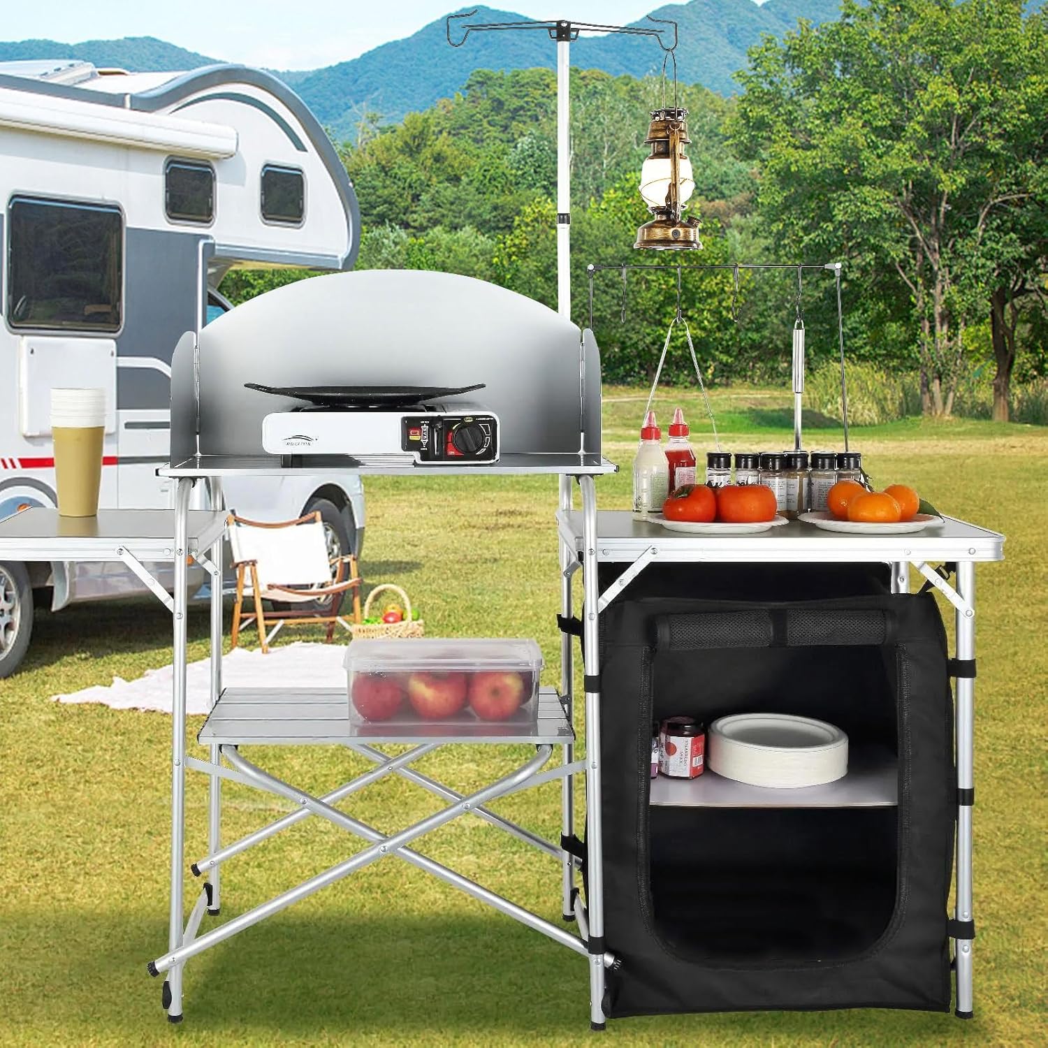Camping Kitchen Table, Folding - Outdoor Camping Table With Storage บทวิจารณ์และราคา