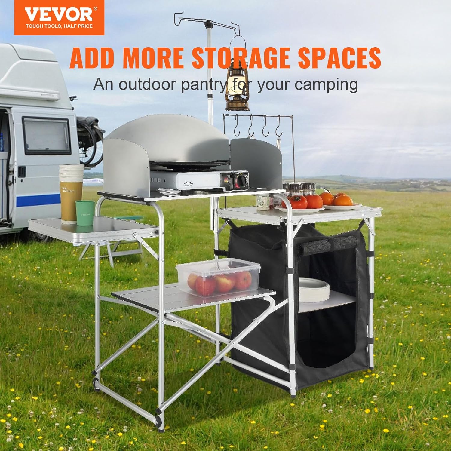 Camping Kitchen Table, Folding - Outdoor Camping Table With Storage บทวิจารณ์และราคา