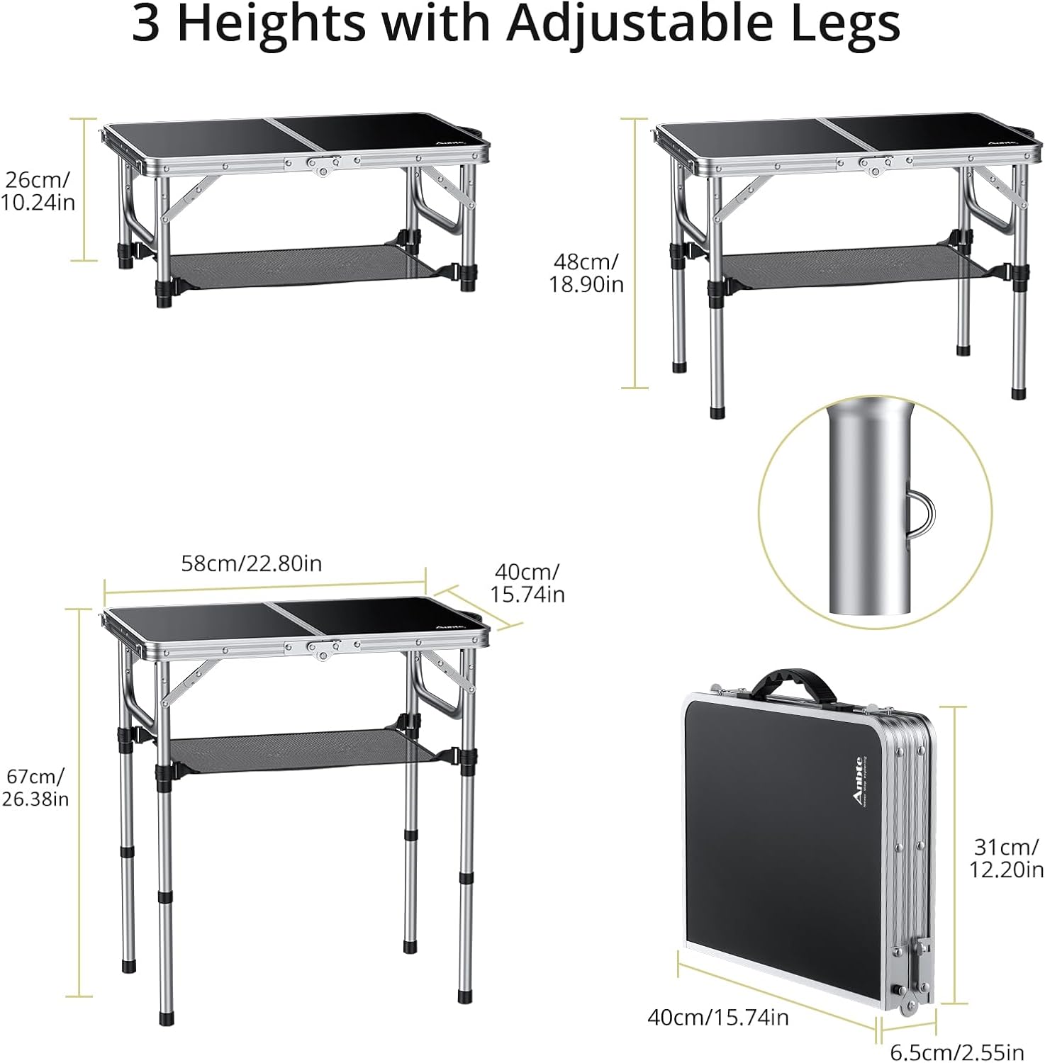 3-Height Adjustable Folding Ca - Outdoor Camping Table With Storage บทวิจารณ์และราคา