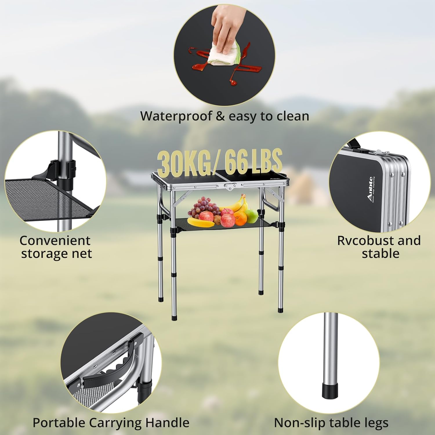 3-Height Adjustable Folding Ca - Outdoor Camping Table With Storage บทวิจารณ์และราคา
